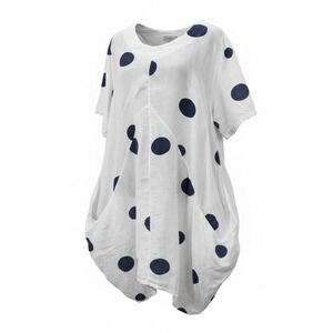 Bella Amore Tunic Top Women One Size White Polka Dot Good Linen Lagenlook Italy